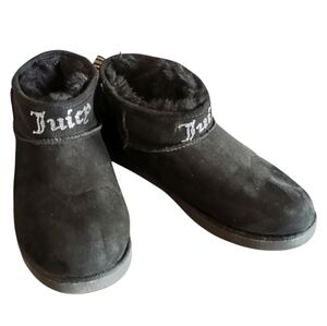 Juicy Couture Kerri Microsuede Faux Fur Lined Black Ankle Boots - Sz 7
